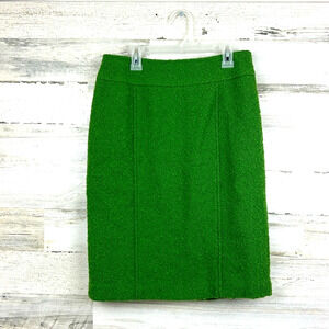 Lafayette 148 New York Womens 2 Green Wool Tweed Pleated Midi Skirt Work Dressy